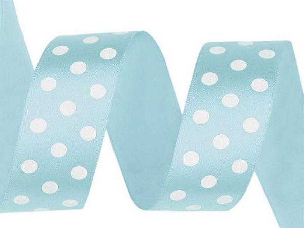 Satinband 25mm Breit mit Weißen Punkten Ø 5mm in Hellblau